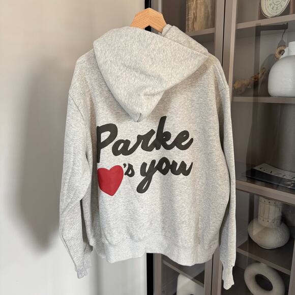 Parke Loves You Hoodie NEW Valentine's Day Classic Gray Logo Sweatshirt Large XL - Picture 3 of 7